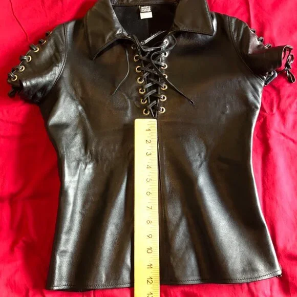 Northbound Leather Men's Black Leather Lace Up T Shirt (Item 6034) sz XS/38